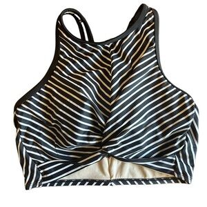 Kona Sol Bikini Top, Black and White Striped, Size M